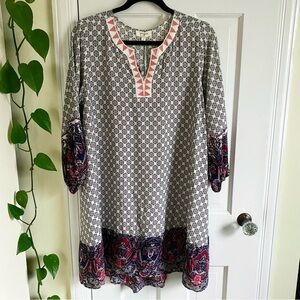 NWT Umgee Boho Geo Embroidered Tunic Mini Dress Cover Womens Size Small